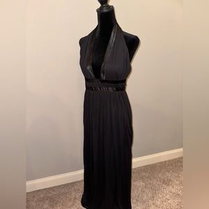 Democracy Plunging Long Draping Black Dress